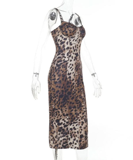 Untamed Chic: Leopard Print Sweetheart Cami Midi Dress - Fall & Holiday Party Essential