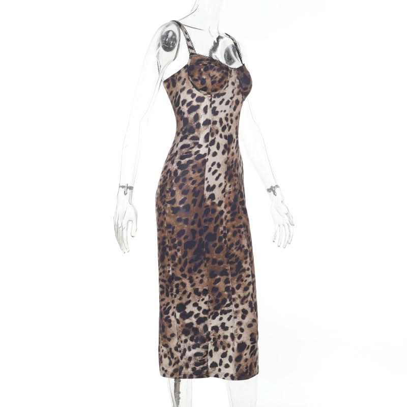 Untamed Chic: Leopard Print Sweetheart Cami Midi Dress - Fall & Holiday Party Essential