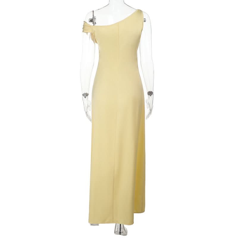 Champagne Dreams: One Shoulder Cowl Neck Satin Maxi Dress - Fall & Holiday Party Glam