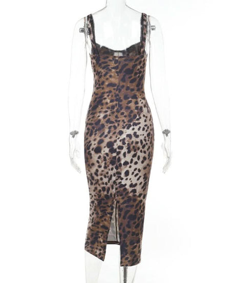 Untamed Chic: Leopard Print Sweetheart Cami Midi Dress - Fall & Holiday Party Essential