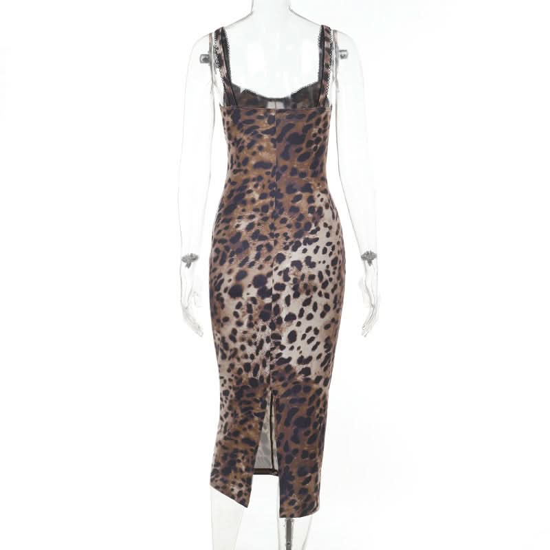 Untamed Chic: Leopard Print Sweetheart Cami Midi Dress - Fall & Holiday Party Essential