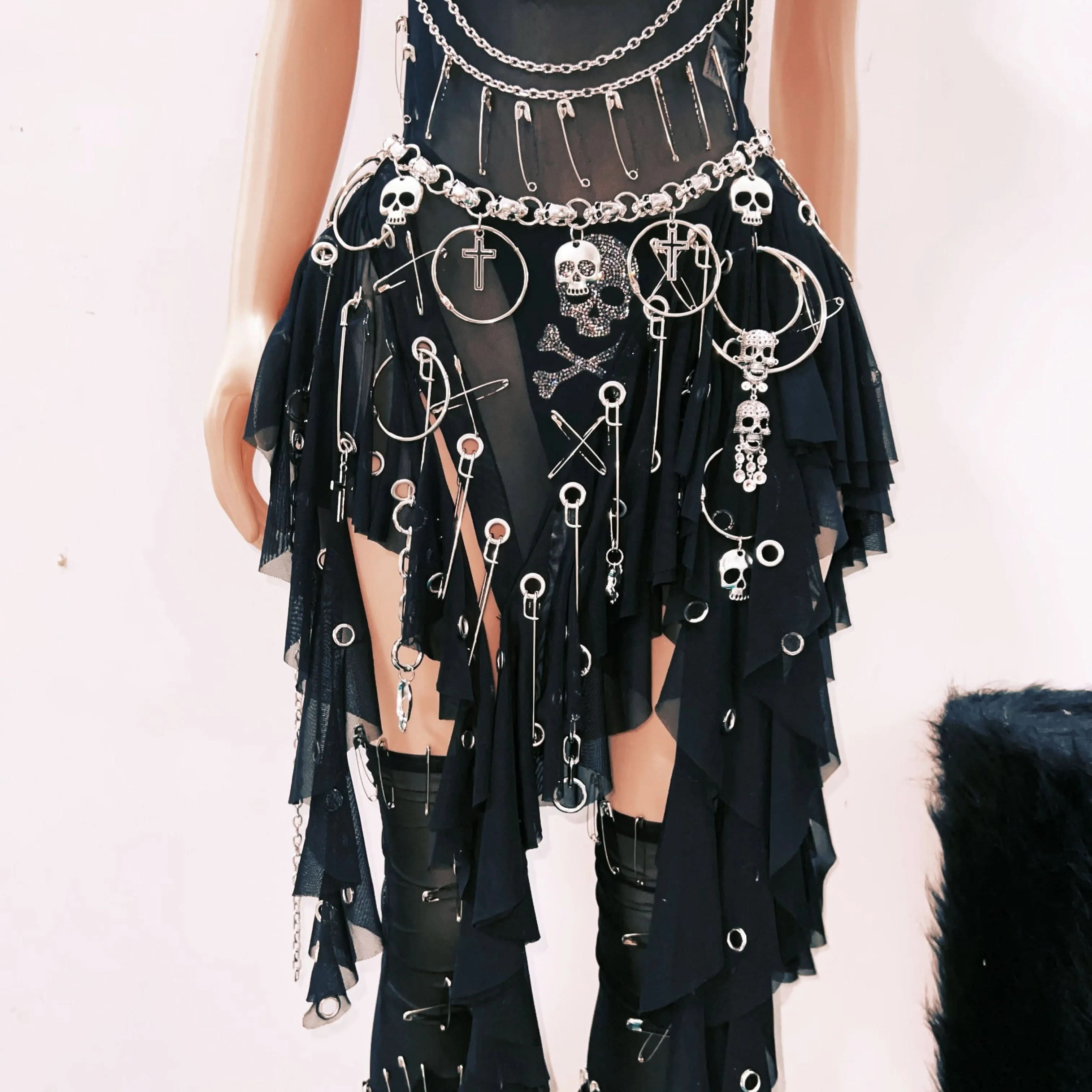 Gothic Glam Skull & Chain Jumpsuit for Women - Edgy Halloween & Festival Outfit