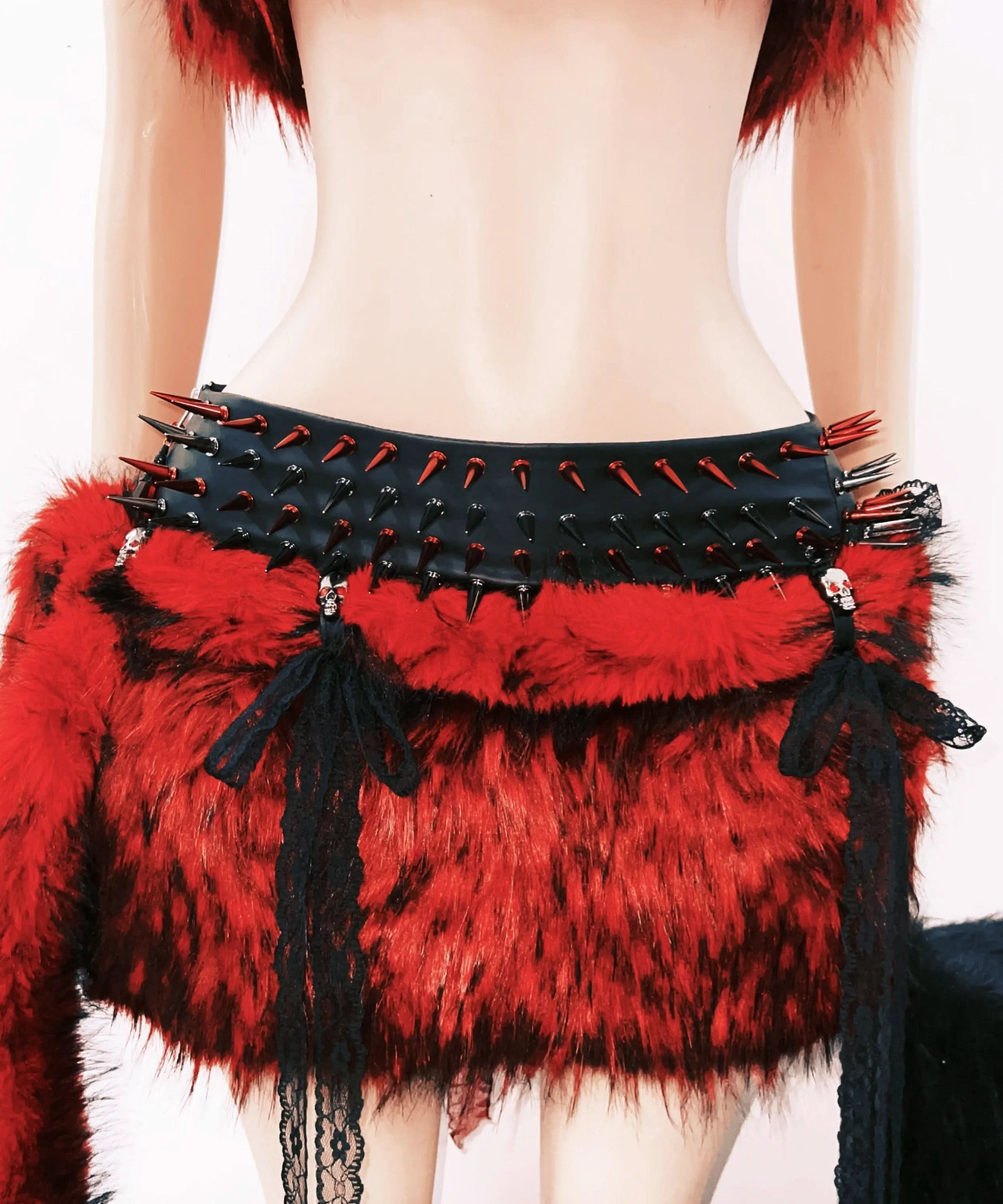 Spooky Chic Crimson Faux Fur Skull Tube Top - Your Ultimate Halloween & Fall Festival Statement