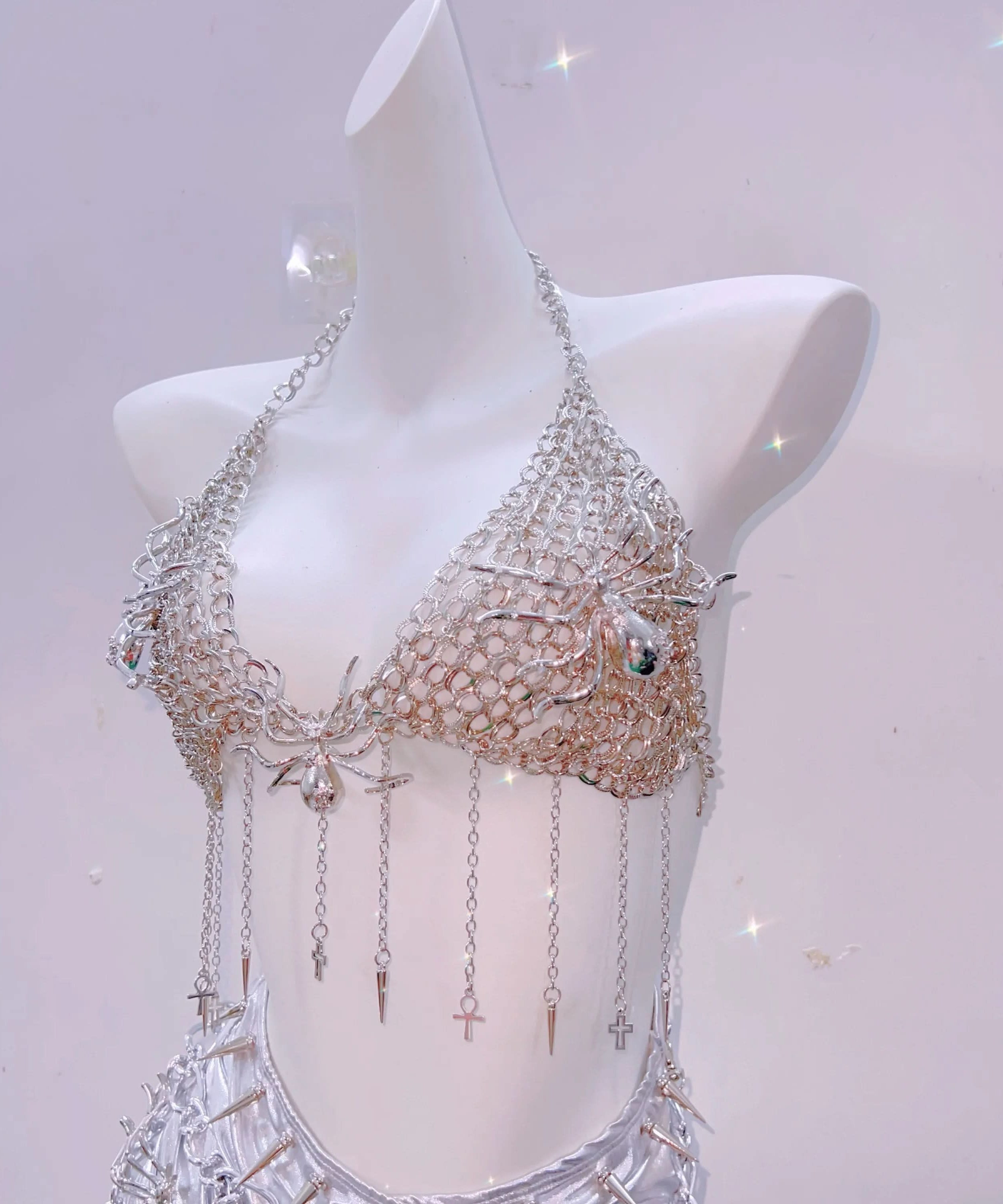 Wicked Spider Web Chain Halter Bralette | Goth Halloween Top & Festival Rave Wear for Women