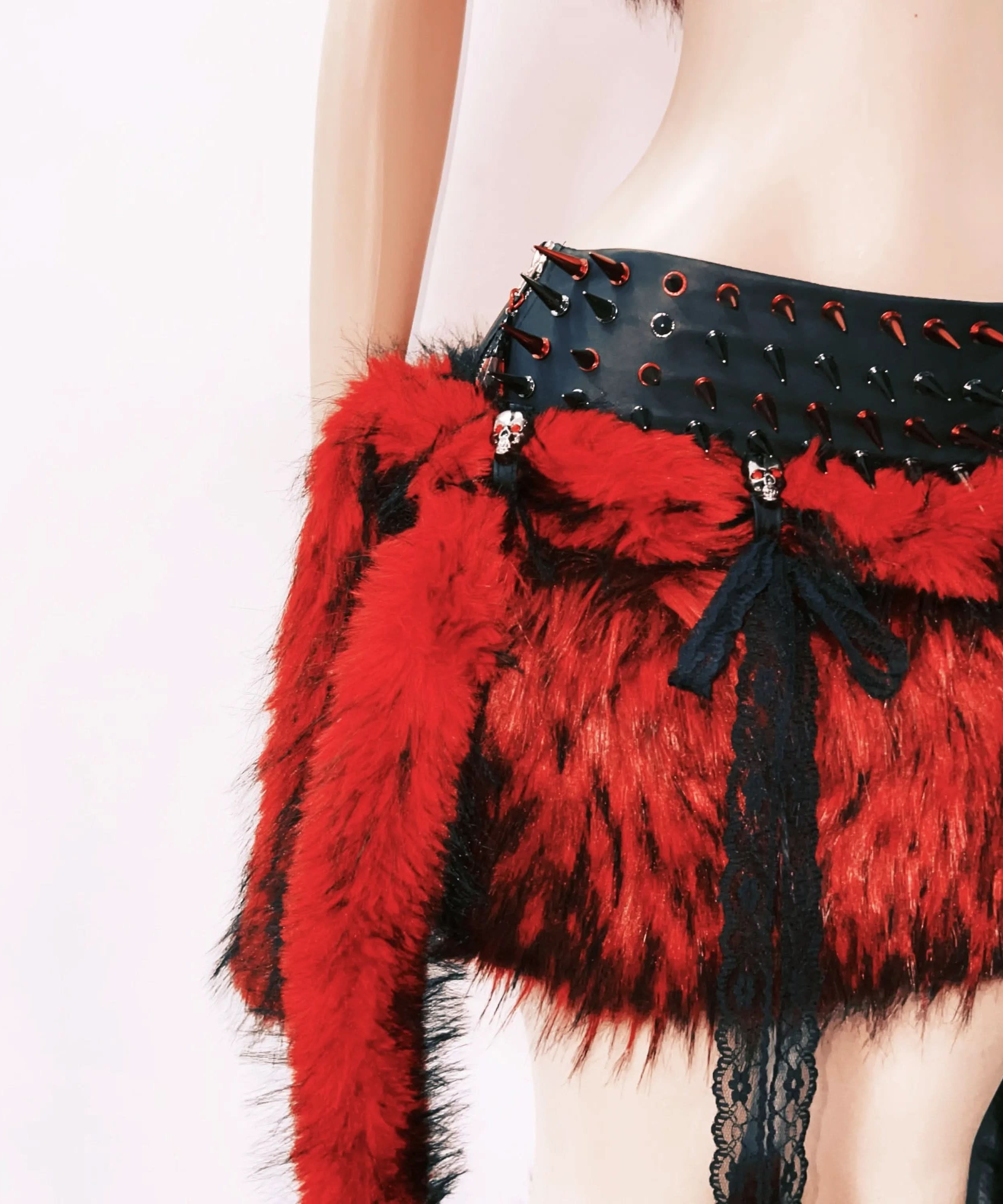 Spooky Chic Crimson Faux Fur Skull Tube Top - Your Ultimate Halloween & Fall Festival Statement