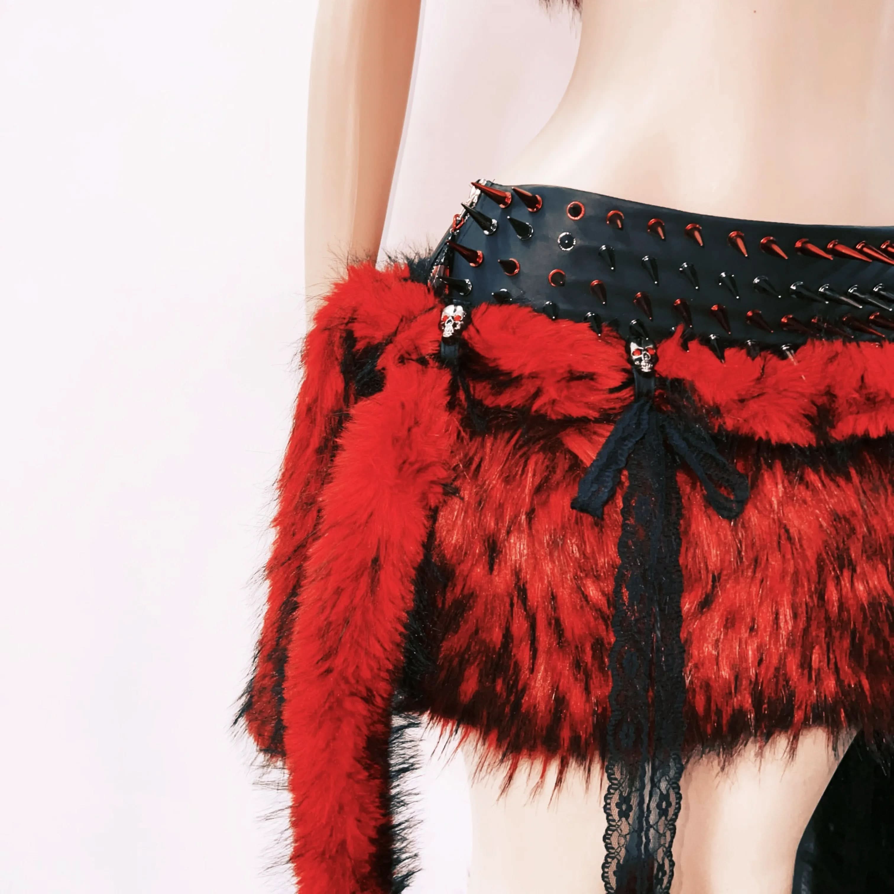 Spooky Chic Crimson Faux Fur Skull Tube Top - Your Ultimate Halloween & Fall Festival Statement