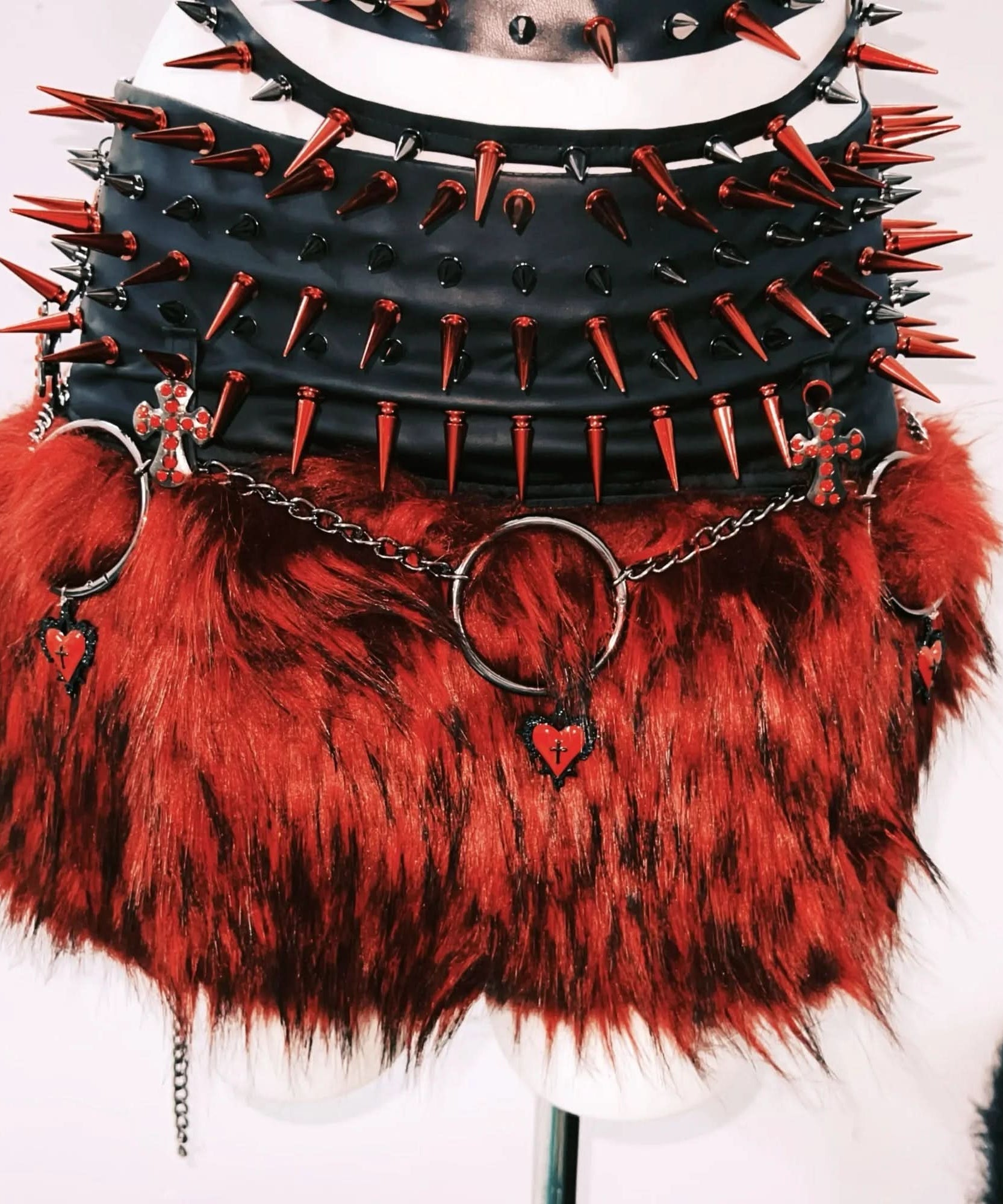 Fierce Gothic Spiked & Faux Fur Mini Set with Lace Shrug - Halloween & Festival Ready