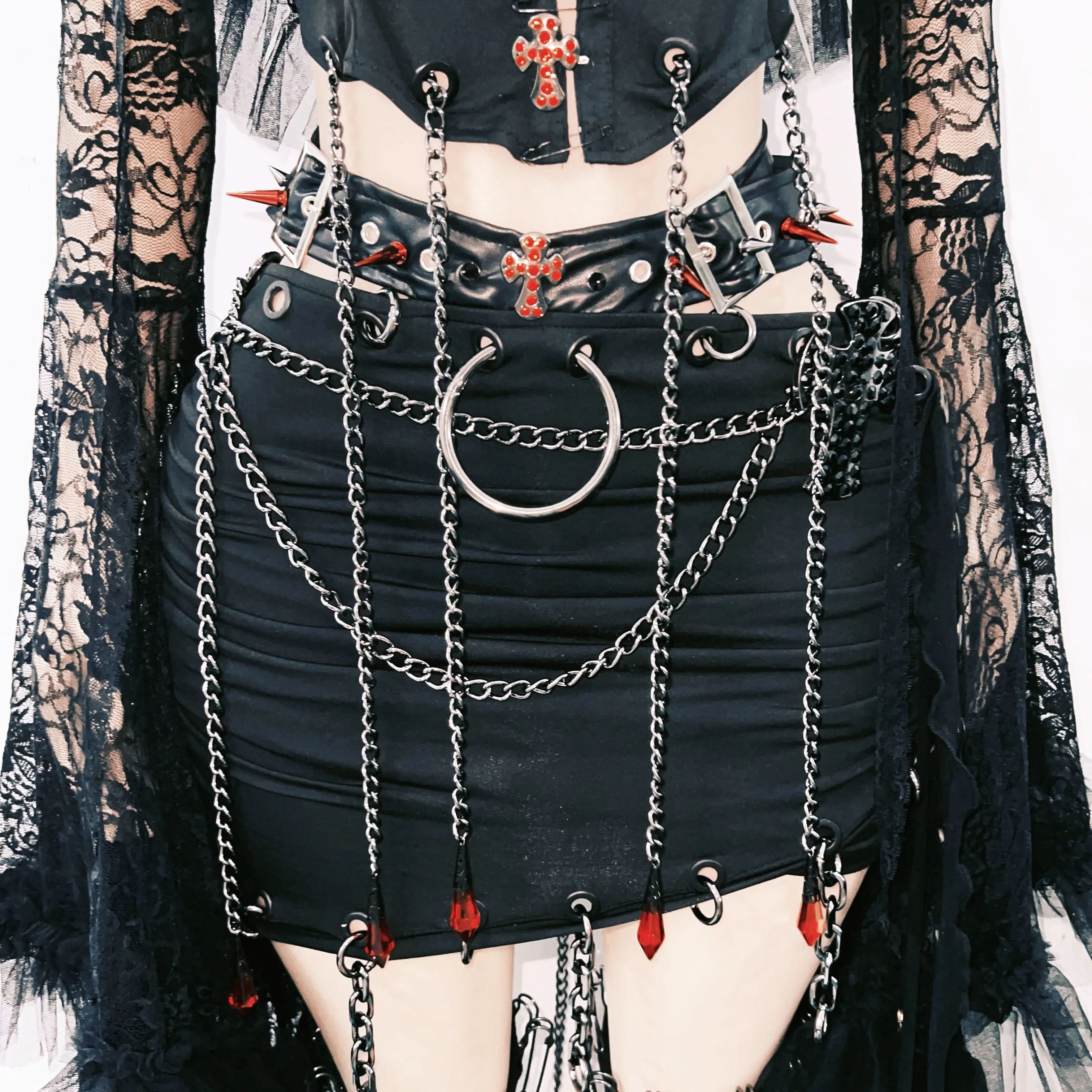 Unleash Your Edge: Spiked Gothic Corset & Chain Mini Set - Perfect for Halloween & Club Nights