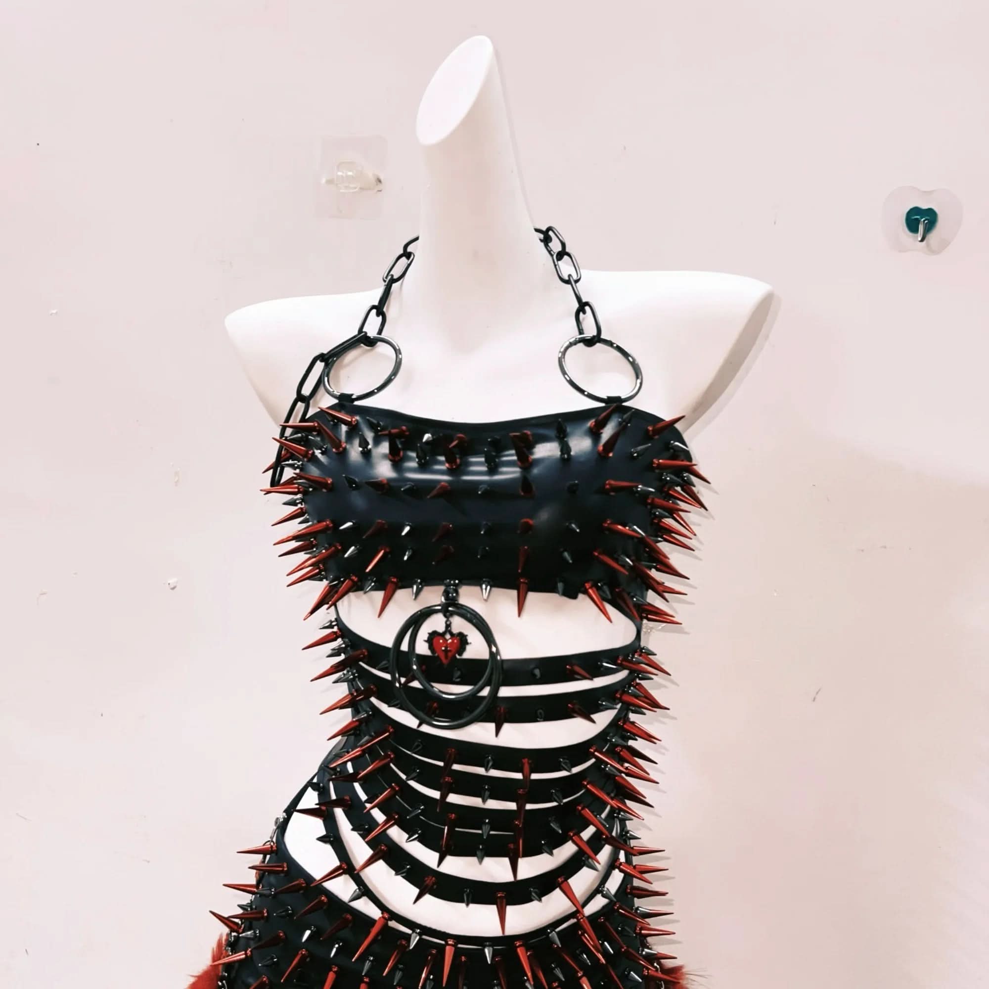 Fierce Gothic Spiked & Faux Fur Mini Set with Lace Shrug - Halloween & Festival Ready