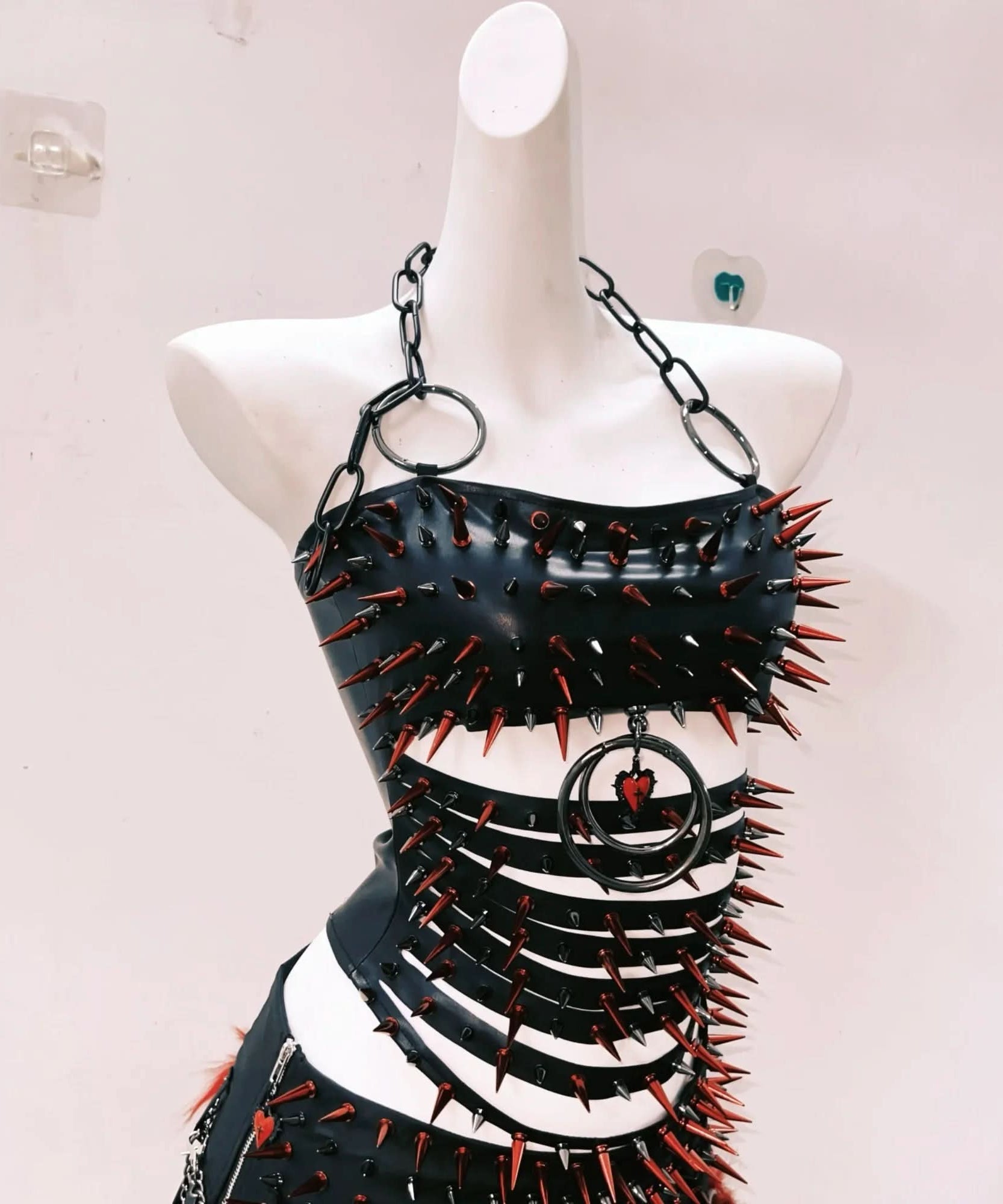 Fierce Gothic Spiked & Faux Fur Mini Set with Lace Shrug - Halloween & Festival Ready