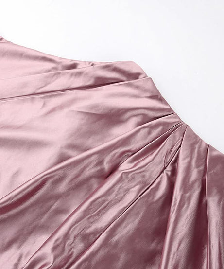 Enchanting Dusty Rose Satin Halter Gown - Ruched Maxi with High Slit for Fall & Holiday Glamour