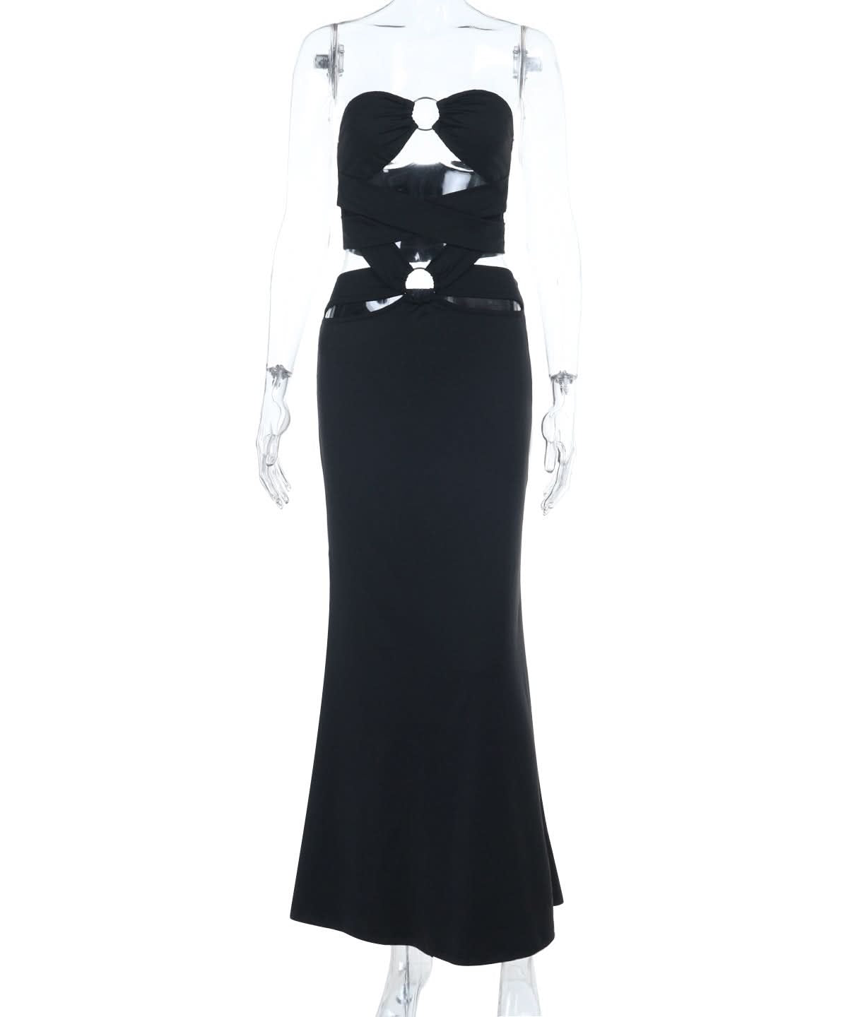 Glamorous Black O-Ring Cutout Maxi Dress - Strapless Holiday Party & NYE Gown