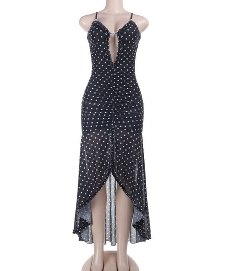 Vintage Glam Polka Dot Ruched Mermaid Midi Dress - Your Fall & Holiday Party Statement