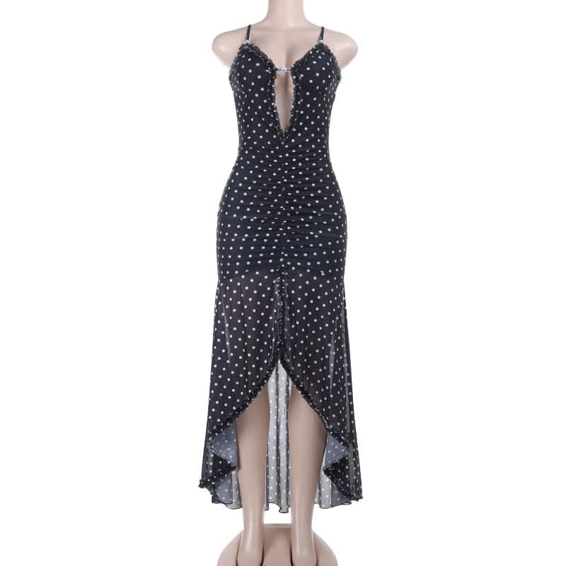 Vintage Glam Polka Dot Ruched Mermaid Midi Dress - Your Fall & Holiday Party Statement