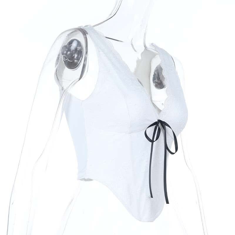 Chic Lace Corset Crop Top with Ribbon Tie - Perfect for Fall & Holiday Nights Out