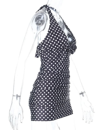 Vintage-Inspired Polka Dot Halter Mini Dress - Chic & Flattering for Fall Parties & Resort Getaways