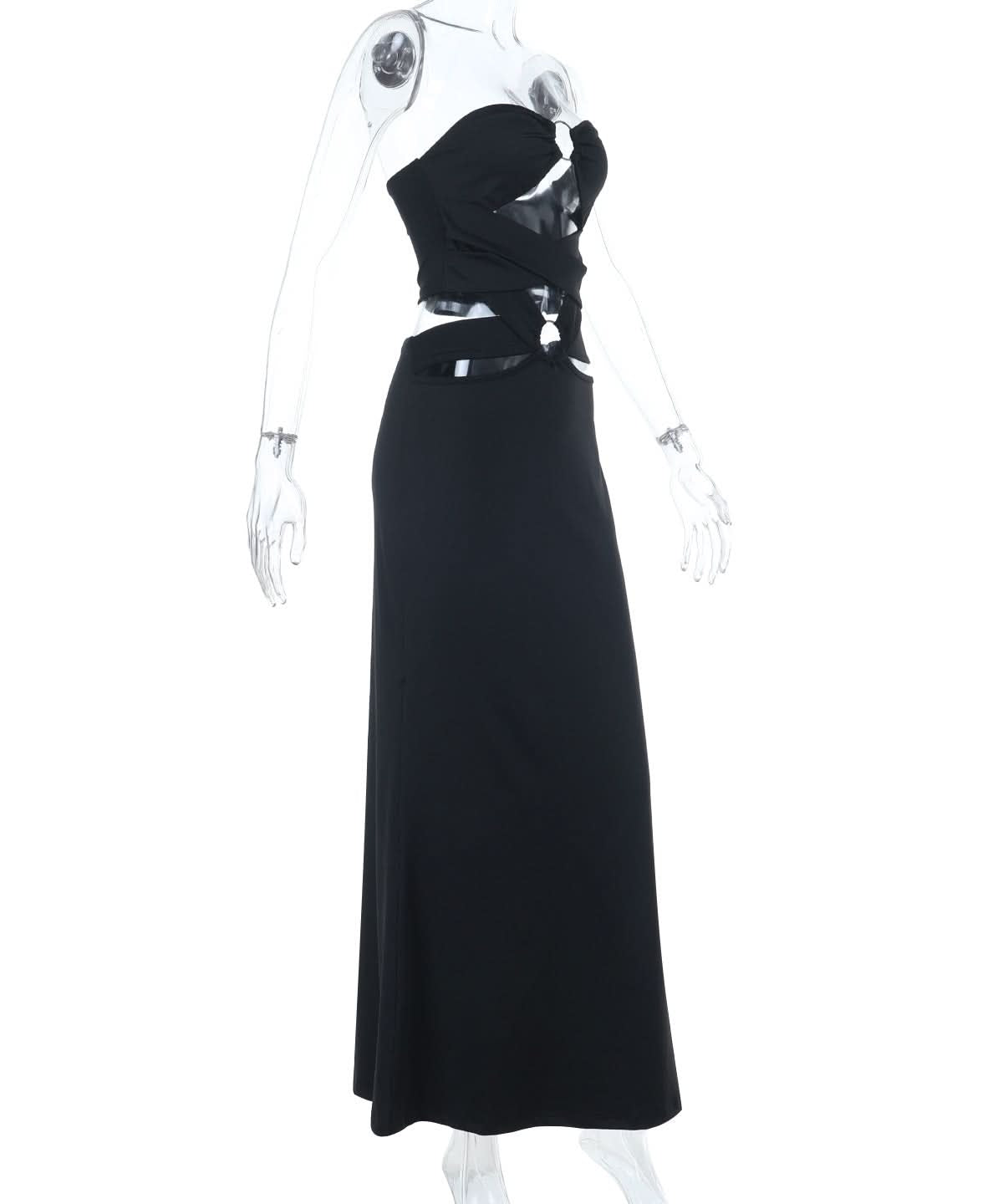 Glamorous Black O-Ring Cutout Maxi Dress - Strapless Holiday Party & NYE Gown