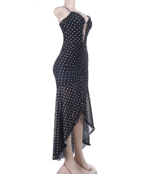 Vintage Glam Polka Dot Ruched Mermaid Midi Dress - Your Fall & Holiday Party Statement