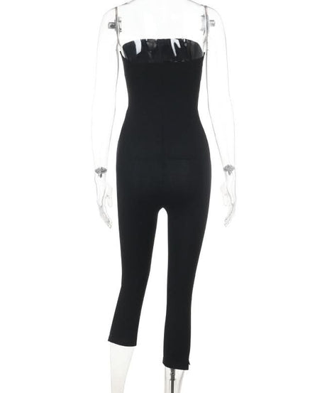 Sleek & Chic Black Strapless Bodycon Jumpsuit with Ankle Slits - Your Fall Event Essential!