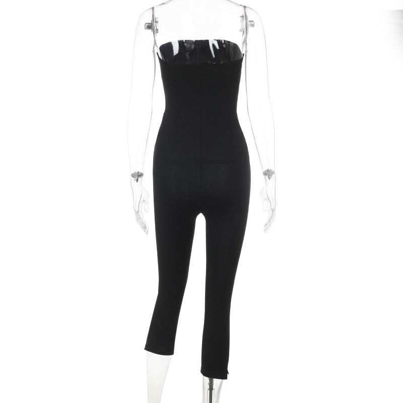 Sleek & Chic Black Strapless Bodycon Jumpsuit with Ankle Slits - Your Fall Event Essential!