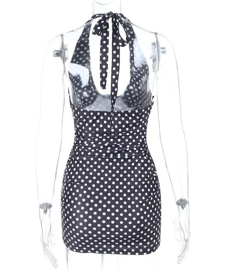 Vintage-Inspired Polka Dot Halter Mini Dress - Chic & Flattering for Fall Parties & Resort Getaways