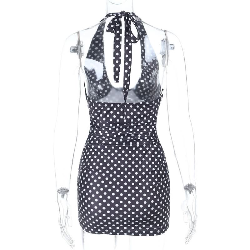 Vintage-Inspired Polka Dot Halter Mini Dress - Chic & Flattering for Fall Parties & Resort Getaways