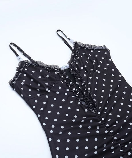 Vintage Glam Polka Dot Ruched Mermaid Midi Dress - Your Fall & Holiday Party Statement