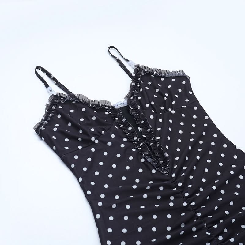Vintage Glam Polka Dot Ruched Mermaid Midi Dress - Your Fall & Holiday Party Statement
