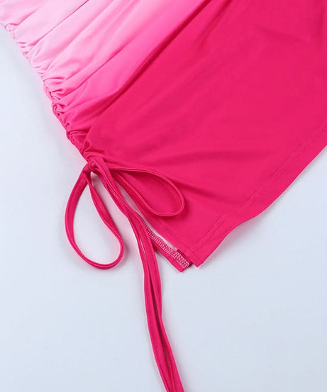 Flirty Pink Ombre Strapless Ruched Mini Dress - Adjustable Bodycon for Fall Parties & Vacations