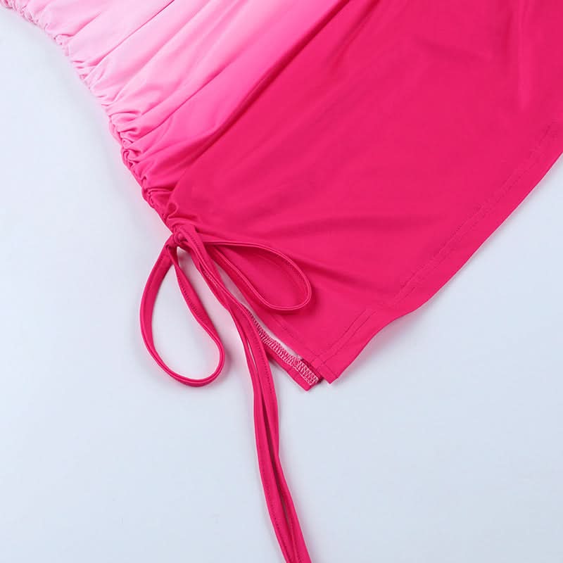 Flirty Pink Ombre Strapless Ruched Mini Dress - Adjustable Bodycon for Fall Parties & Vacations