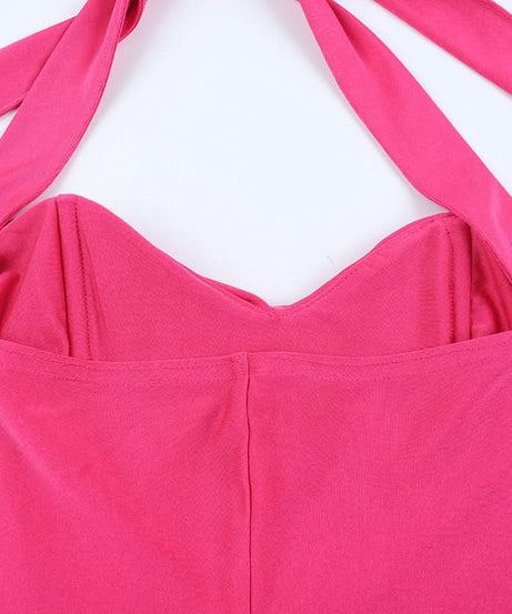 Stunning Hot Pink Halter Ruched Slit Maxi Dress - Your Go-To for Fall Galas & Holiday Parties