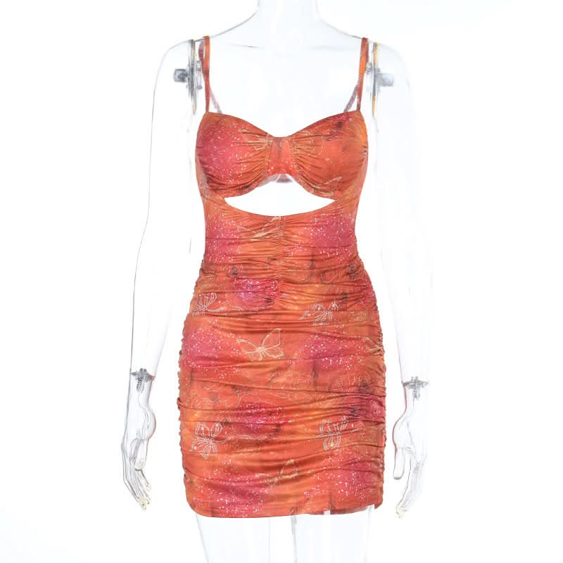 Flirty & Fierce: Butterfly Print Ruched Cutout Mini Dress – Your Ultimate Fall Party Look