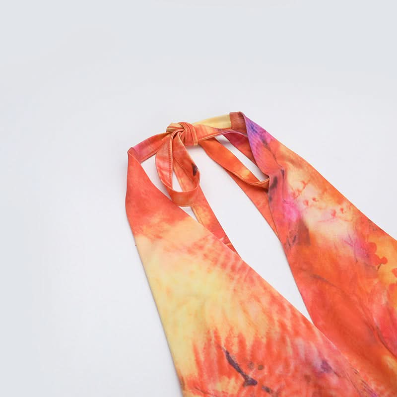 Sunset Serenity Halter Maxi Dress - Vibrant Tie-Dye with Slit for Resort & Holiday Getaways