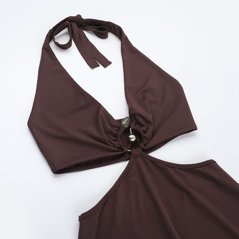 Autumn Elegance: Halter Cut-Out Maxi Dress in Rich Chocolate Brown | Fall Evening & Holiday Ready