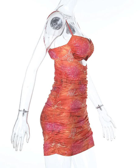 Flirty & Fierce: Butterfly Print Ruched Cutout Mini Dress – Your Ultimate Fall Party Look