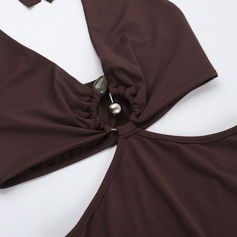 Autumn Elegance: Halter Cut-Out Maxi Dress in Rich Chocolate Brown | Fall Evening & Holiday Ready