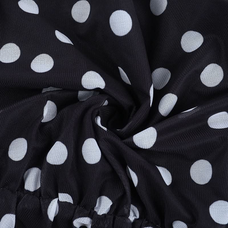 Retro Chic Polka Dot Halter Mini Dress: Flirty Ruched Style with Daisy Accents