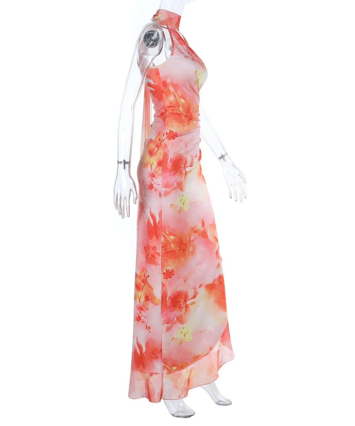 Women's Vibrant Floral Halter Ruched Maxi Dress - Your Fall Vacation & Resort Essential