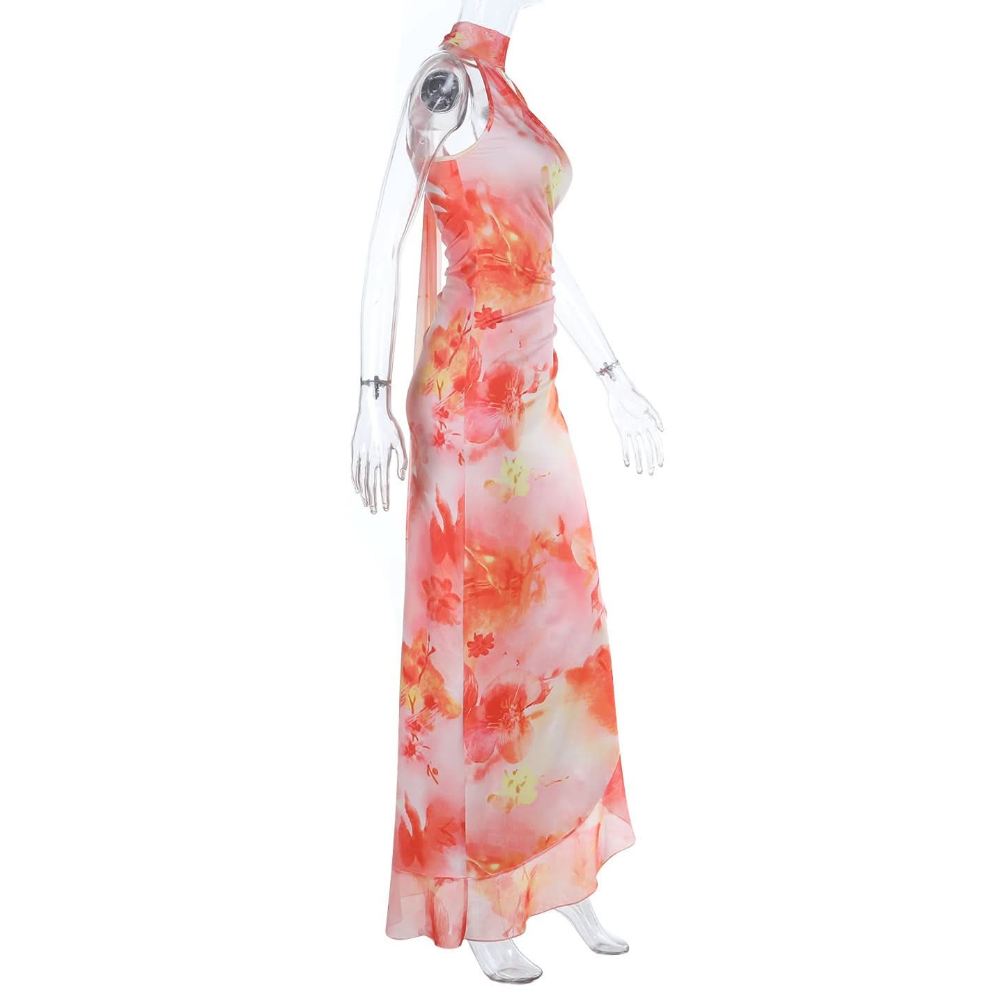 Women's Vibrant Floral Halter Ruched Maxi Dress - Your Fall Vacation & Resort Essential
