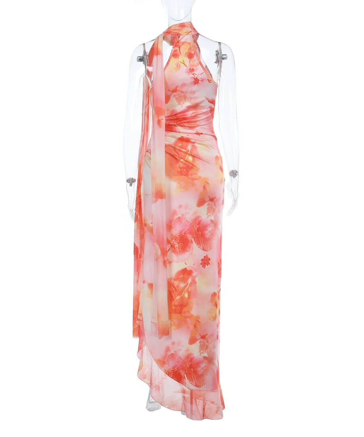 Women's Vibrant Floral Halter Ruched Maxi Dress - Your Fall Vacation & Resort Essential