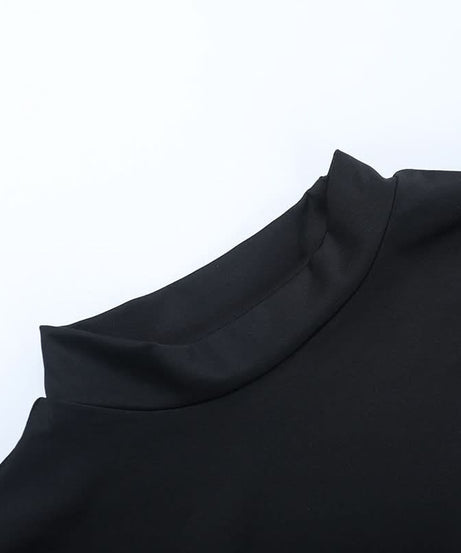 Fall Party Ready: Daring Black Mock Neck Mini Dress with Sheer Cut-Out & Lace-Up