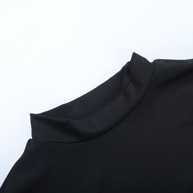 Fall Party Ready: Daring Black Mock Neck Mini Dress with Sheer Cut-Out & Lace-Up