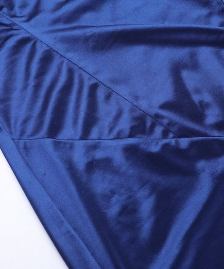 Fall & Holiday Glam: Sapphire Satin Ruffle Slit Midi Dress - Elegant V-Neck Cami