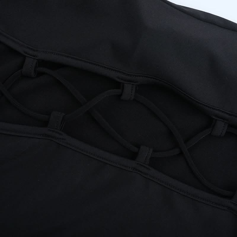 Fall Party Ready: Daring Black Mock Neck Mini Dress with Sheer Cut-Out & Lace-Up