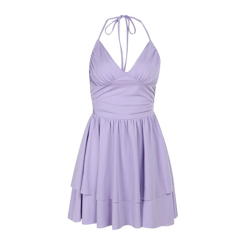 Flirty Lilac Halter Mini Dress | Ruched Bodice & Tiered Skirt for Your Next Getaway