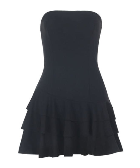 Chic Black Ruffle Strapless Mini Dress - Your Go-To for Fall Parties & Holiday Glam