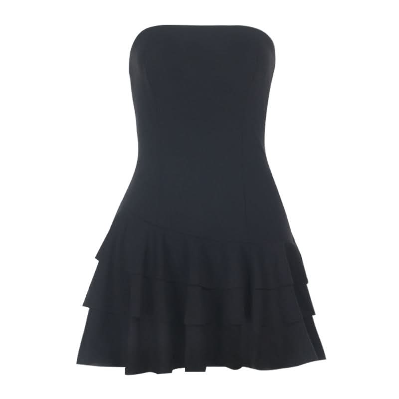Chic Black Ruffle Strapless Mini Dress - Your Go-To for Fall Parties & Holiday Glam