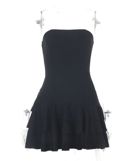 Chic Black Ruffle Strapless Mini Dress - Your Go-To for Fall Parties & Holiday Glam