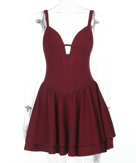Burgundy Sweetheart Corset Skater Mini Dress - Your Fall & Holiday Party Essential