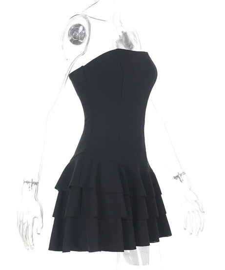 Chic Black Ruffle Strapless Mini Dress - Your Go-To for Fall Parties & Holiday Glam